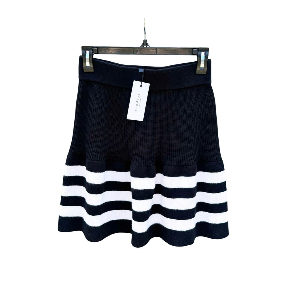 NWT WE ARE SUNDAYS Josephine Mini Flared Skirt Black & White Stripe Small S